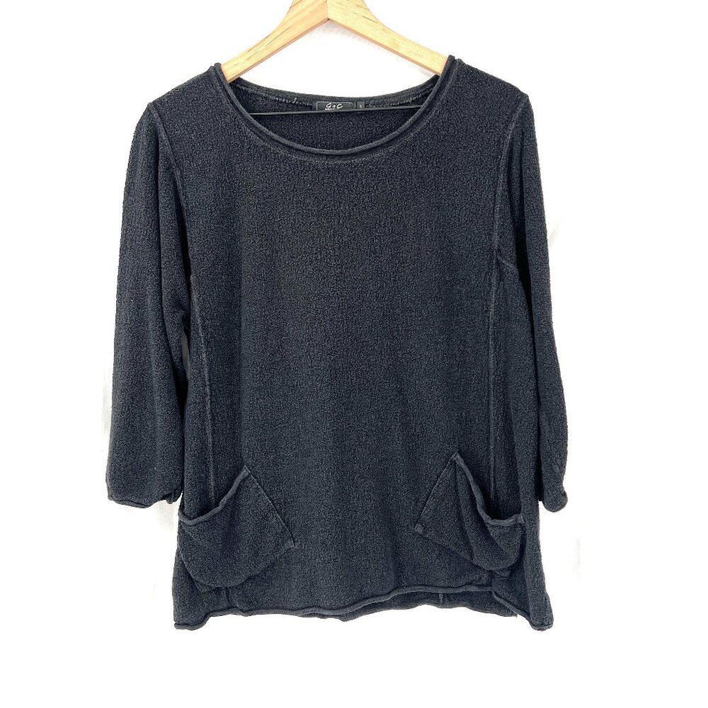 G&C united knitwear lagenlook boho black pullover artsy casual nubby natural L